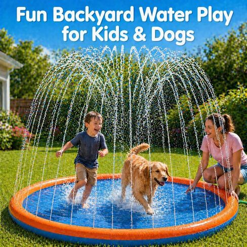 Splash Pad for Kids, 87" Extra Large Non-Slip Thickened Sprinkler Pad for Dogs, Outdoor Water Toys for Toddlers 3+, Backyard Summer Fun for Boys & Girls in Saudi Arabia