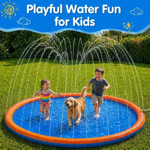 Splash Pad for Kids, 87" Extra Large Non-Slip Thickened Sprinkler Pad for Dogs, Outdoor Water Toys for Toddlers 3+, Backyard Summer Fun for Boys & Girls in Saudi Arabia