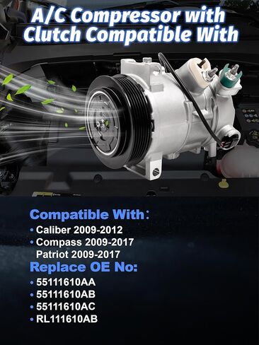 AC Compressor Compatible With Compass Patriot 2009-2017,Caliber 2009-2012 AC Compressor L4 1.8L 2.0L 2.4L,with A/C Clutch for Car,Replace 55111610AA,55111610AB,55111610AC,RL111610AB in Saudi Arabia