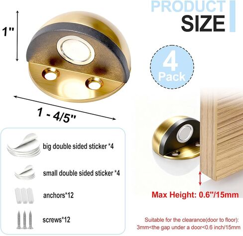 4 Pack Magnetic Door Stopper, Stainless Steel Floor Door Stopper Stoppers for Bottom of Door, Self Adhesive No Drill with Screws, Door Holder to Keep Door Open in Saudi Arabia