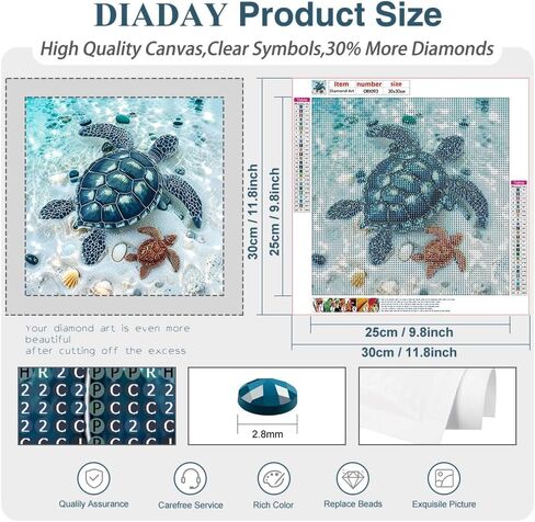 DIADAY السلاحف البحرية الماس اللوحة عدة، مجموعات الفن الماس للبالغين، 5D كامل جولة الحفر السلاحف الماس اللوحة الفنية، DIY جوهرة الحرفية الفنون ديكور جدار المنزل هدية 12 × 12 بوصة in Kuwait