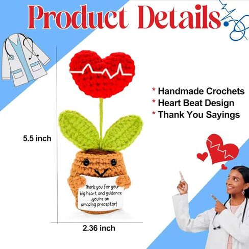 YRUKOMU Nurse Preceptor Definition Gift Heart Crochet with Positive Cards Desk Decor Accessories Preceptor Appreciation Medical LPN Thank You Gifts for PA Doctor Nursing Mentor Instructor in Saudi Arabia