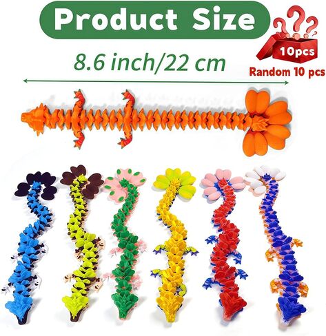 Random 10 PCS 3D Printed Dragon, 8.6" 3D Printed Flexible Articulated Dragon, 3D Printed Animals, Easter Basket Stuffers Essentials Fidegt Toys for Autism/ADHD, Home Office Decor in Saudi Arabia