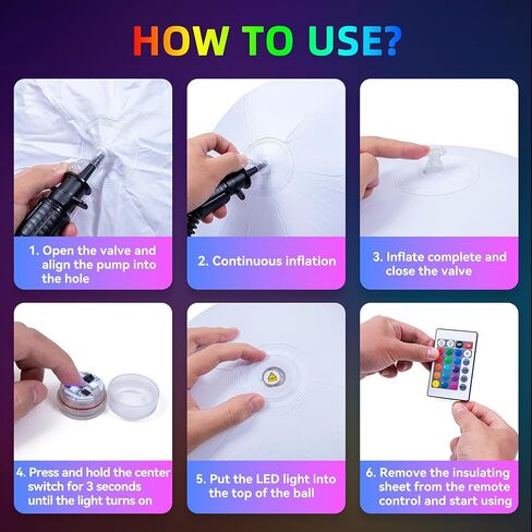 بقعة الفرح! كرات الشاطئ المضيئة بإضاءة LED (4 عبوات) مع جهاز تحكم عن بعد - ألعاب حمام السباحة المتوهجة في الظلام مقاس 40.64 سم، و16 مصباحًا متغير اللون و4 أوضاع فلاش، ومستلزمات الحفلات القابلة للنفخ للفناء الخلفي والشاطئ والألعاب الليلية والديكور in Kuwait