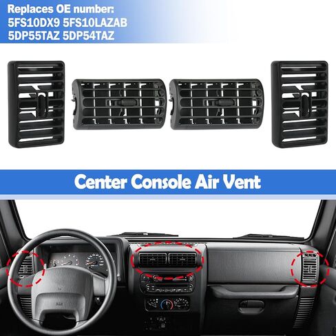 Osompar 4 قطعة شبكة تنفيس الهواء لوحدة التحكم المركزية لسيارة Jeep Wrangler TJ 1997-2006 Jeep Cherokee XJ 1997-2001 Dash Center Dash Vents Louver Outlet Air Conditioning Heater Vents in Kuwait