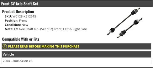 Marketplace Auto Parts - Front CV Axle Shaft Set of 2 - Compatible with 2004-2006 Scion xB in Kuwait