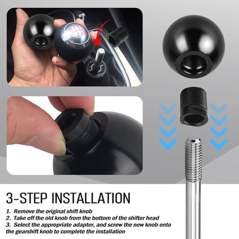 Aluminum Gear Shift Knob,Car Round Manual Shifter Knob Kit with M8 M10 M12 Adapters,Universal & Water-Resistant Stick Shift Knobs Car Decorations for Most Manual Cars in Kuwait