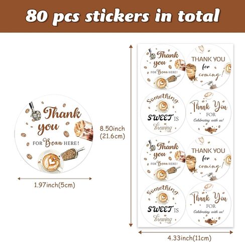 80Pcs Something Sweet is Brewing Stickers Thanks for Bean Here Sticker for Coffee Theme Baby Shower Decoration A Baby is Brewing Party Decors Favors Candy Gifts Envelopes Packaging Seals in Saudi Arabia
