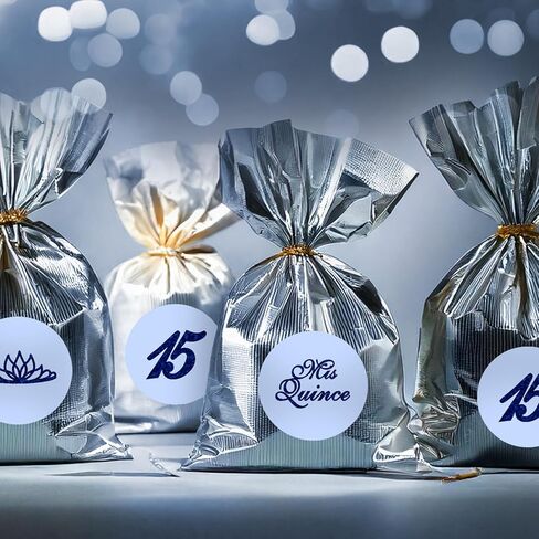 Mis Quince Birthday Blue Kisses Stickers, (Set of 216), Quinceanera Chocolate Drops Labels, Sweet 15 Party Decoration Favors Decor for Kisses. Made in USA. in Kuwait