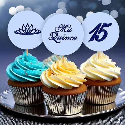 Mis Quince Birthday Blue Kisses Stickers, (Set of 216), Quinceanera Chocolate Drops Labels, Sweet 15 Party Decoration Favors Decor for Kisses. Made in USA. in Kuwait