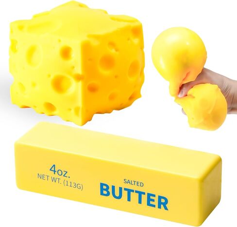 Butter Squishy Toy Big Cheese Squeeze Toys Stress Balls Slow Rising Squishy Fidget Toys Sensory Stress Relief Squishies Novelty Toy Gift Party Favors for Kids and Adults, 2 Pack in Saudi Arabia