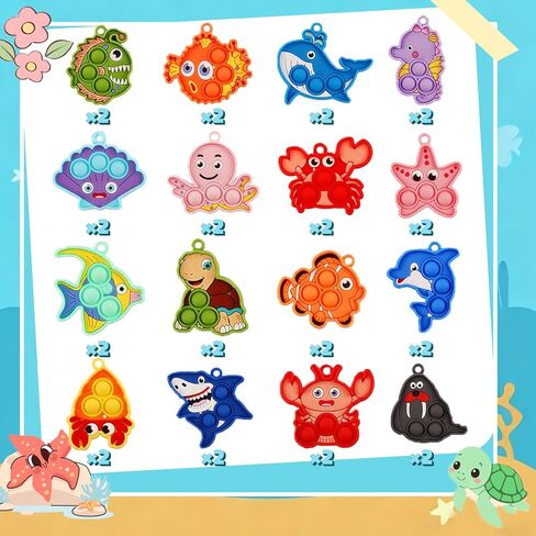 32 Packs Valentine's Day Gifts for Kids Sensory Pop Fidgets Toys Mini Farm Animal Keychains Bulk Party Favors for Toddlers Girls Boys School Classroom Prizes Exchange Birthday Goodie Bag Stuffers in Saudi Arabia