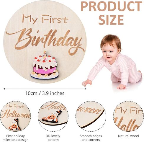 My First Holiday Milestone Cards, 12 Pcs 3D 3.9" Baby First Holiday Wood Sign Monthly Milestones for Baby Shower, Baby First Valentine's Day/St. Patrick's Day/Easter/Halloween/Hanksgiving/Christmas in Kuwait
