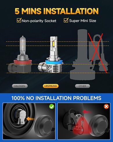 Ursprung 𝟏𝟐𝟎,𝟎𝟎𝟎𝐋𝐌 H11 9005 Led Bulb Combo, Upgraded 5th-Gen 16 CSP for Superior Brightness, 6500K Cool White, H8/H9/HB3 Bulbs, 90,000 Hours Lifespan, IP68 Waterproof, Pack of 4 in Saudi Arabia