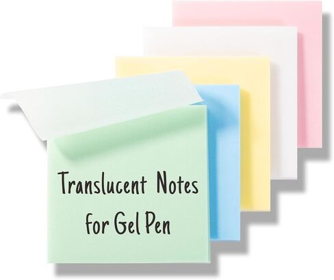 Gel Pen Friendly Colored Transparent Sticky Notes - Translucent Matte Pastel Pads for Study, 5 Bright Colors, 3x3 in, 5 Pads 250 Sheets, Quick Dry Smudge-Free in Kuwait