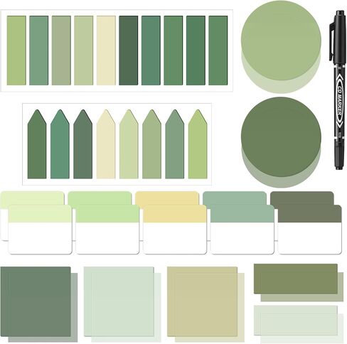 Glenmal Transparent Sticky Note Set 910 Sheets Translucent Clear Self-Adhesive Sticky Notes Bulk Gradient Color Waterproof for Bible Tabs Book Tabs Office Study Supplies Book Annotation(Sage Green) in Kuwait