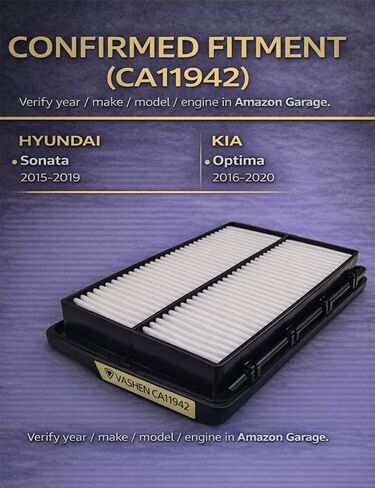 CA11942 Engine Air Filter for Hyundai Sonata 2015-2019 2.4L, Sonata Hybrid 2016-2019 2.0L, Kia Optima 2016-2020 2.4L, Optima Hybrid 2017-2020 2.0L, Replacement for 28113-C1100 in Saudi Arabia
