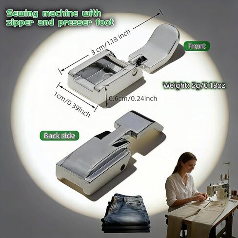 Universal Zipper Presser Foot for Low Shank Snap-On Sewing Machines - All Metal, Easy Clip-On Installation, Precision Stitching for Zippers, Piping, Home Decor & Garment Projects in Saudi Arabia