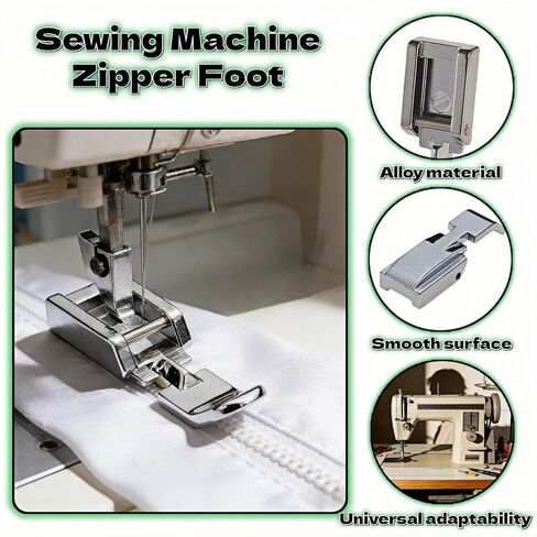 Universal Zipper Presser Foot for Low Shank Snap-On Sewing Machines - All Metal, Easy Clip-On Installation, Precision Stitching for Zippers, Piping, Home Decor & Garment Projects in Saudi Arabia