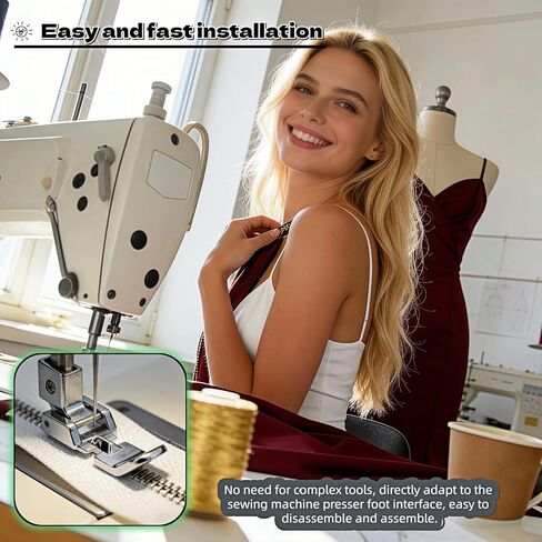 Universal Zipper Presser Foot for Low Shank Snap-On Sewing Machines - All Metal, Easy Clip-On Installation, Precision Stitching for Zippers, Piping, Home Decor & Garment Projects in Saudi Arabia