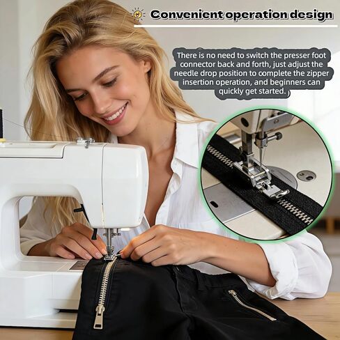 Universal Zipper Presser Foot for Low Shank Snap-On Sewing Machines - All Metal, Easy Clip-On Installation, Precision Stitching for Zippers, Piping, Home Decor & Garment Projects in Saudi Arabia
