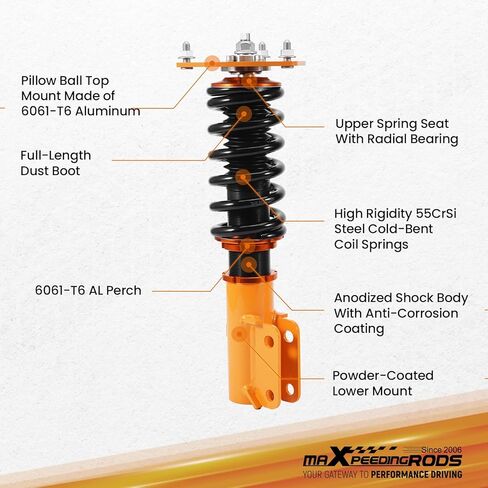 maXpeedingrods Coilovers for Mitsubishi 3000GT FWD 1991-1999, for Dodge Stealth FWD 1991-1996, Height Adjustable Coilovers Suspension Kit, Preset Damping Lowering Kit Gold in Kuwait