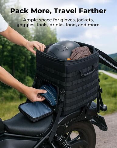KEMIMOTO Folding Motorcycle Sissy Bar Tail Bag with Quick Access Window Expandable 53-60L Travel Luggage Helmet Bag for Touring Adventure Softail Road King Road Street Glide R 1250 1300 GS Tenere 700 in Kuwait