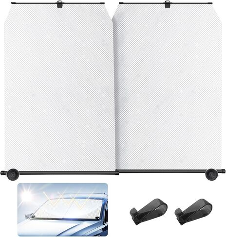 Retractable Windshield Sun Shade - 99% UV & Heat Block, 420D Fabric, Universal Fit for Cars Trucks SUVs (Not for Large Trucks/Contoured Windshields.) in Saudi Arabia