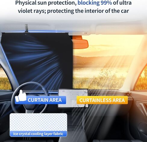 Retractable Windshield Sun Shade - 99% UV & Heat Block, 420D Fabric, Universal Fit for Cars Trucks SUVs (Not for Large Trucks/Contoured Windshields.) in Saudi Arabia