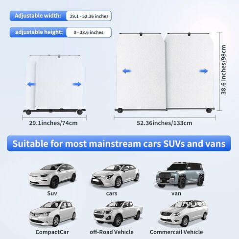 Retractable Windshield Sun Shade - 99% UV & Heat Block, 420D Fabric, Universal Fit for Cars Trucks SUVs (Not for Large Trucks/Contoured Windshields.) in Saudi Arabia
