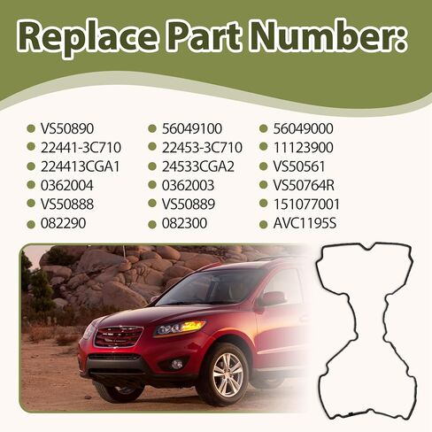 Valve Cover Gasket Set Fit for 09-19 Hyundai Azera Genesis Coupe Santa Fe XL Kia Borrego Cadenza K900 Sedona 3.3L 3.5L 3.8L V6 Engine Replace VS50890 VS50888 0362004 22441-3C710 22453-3C710 in Saudi Arabia