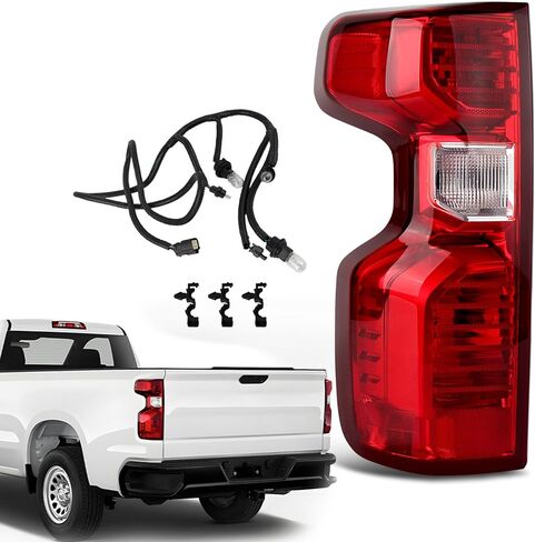 مجموعة ضوء الذيل الهالوجين متوافقة مع 2019-2026 Chevy Silverado 1500 WT/مخصص/مخصص Trail Boss/LT 2020-2026 Silverado 2500HD/3500HD WT/LT الضوء الخلفي مع مصابيح الجانب الأيسر للسائق in Kuwait