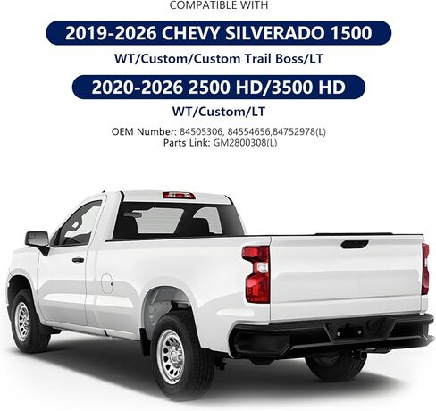 مجموعة ضوء الذيل الهالوجين متوافقة مع 2019-2026 Chevy Silverado 1500 WT/مخصص/مخصص Trail Boss/LT 2020-2026 Silverado 2500HD/3500HD WT/LT الضوء الخلفي مع مصابيح الجانب الأيسر للسائق in Kuwait
