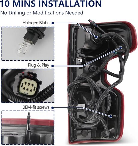 مجموعة ضوء الذيل الهالوجين متوافقة مع 2019-2026 Chevy Silverado 1500 WT/مخصص/مخصص Trail Boss/LT 2020-2026 Silverado 2500HD/3500HD WT/LT الضوء الخلفي مع مصابيح الجانب الأيسر للسائق in Kuwait