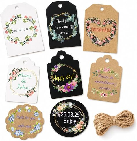 Personalized Gift Tag, Custom Favor Label, Kraft Wrapping Decoration, Wedding Supplies Birthday Party Craft, Thick Paper Hang Card with String in Saudi Arabia
