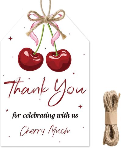 50pcs Cherry Thank You Tags Cherry on top Thank You Cards Pink Bow Cherry Sweet Favor Tags with String for Wedding Baby Shower Cherry 1st Birthday Girl in Saudi Arabia