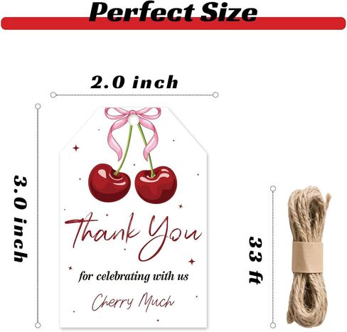 50pcs Cherry Thank You Tags Cherry on top Thank You Cards Pink Bow Cherry Sweet Favor Tags with String for Wedding Baby Shower Cherry 1st Birthday Girl in Saudi Arabia