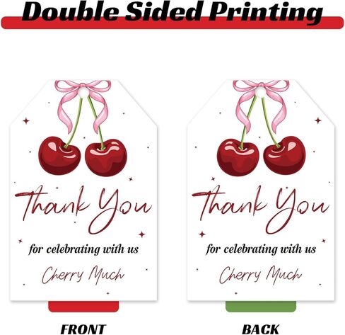 50pcs Cherry Thank You Tags Cherry on top Thank You Cards Pink Bow Cherry Sweet Favor Tags with String for Wedding Baby Shower Cherry 1st Birthday Girl in Saudi Arabia