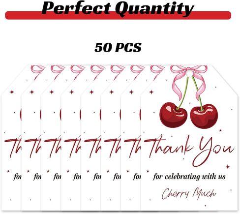 50pcs Cherry Thank You Tags Cherry on top Thank You Cards Pink Bow Cherry Sweet Favor Tags with String for Wedding Baby Shower Cherry 1st Birthday Girl in Saudi Arabia