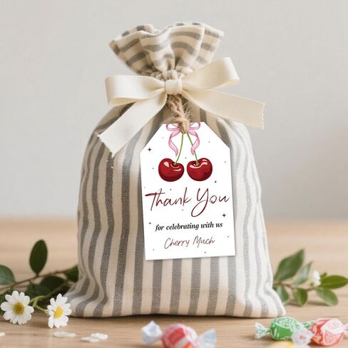 50pcs Cherry Thank You Tags Cherry on top Thank You Cards Pink Bow Cherry Sweet Favor Tags with String for Wedding Baby Shower Cherry 1st Birthday Girl in Saudi Arabia