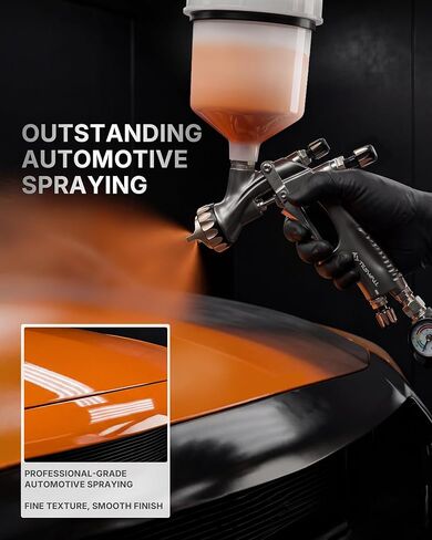 Tilswall Pinto GT HVLP Spray Gun Kit, Truth HVLP Plus Atomisation Paint Gun with 32cm+ Spray Width, All-Stainless Steel Flow Channel, 1.3/1.5/1.7mm Nozzles, Ideal for Automotive and Premium Coating in Saudi Arabia