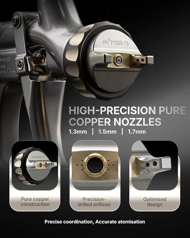 Tilswall Pinto GT HVLP Spray Gun Kit, Truth HVLP Plus Atomisation Paint Gun with 32cm+ Spray Width, All-Stainless Steel Flow Channel, 1.3/1.5/1.7mm Nozzles, Ideal for Automotive and Premium Coating in Saudi Arabia