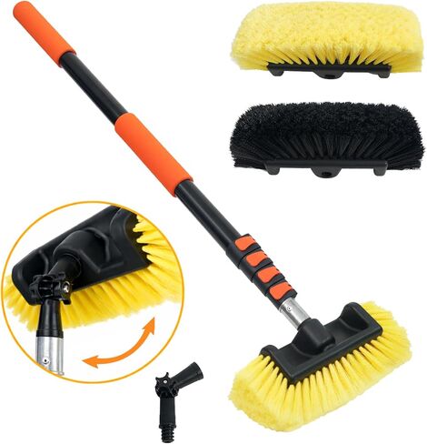 12FT Car Wash Brush with Long Handle Aluminium Telescoping Pole Angle Adapter with 2 Pcs 12" Soft and Hard Bristle Scratch-Free for Cleaning Car Truck RV House Floor Window Roof Solar Panels in Saudi Arabia