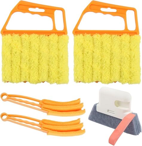 5Pcs Window Blind Cleaning Set, Washable 7 Fingers Duster Brush Dusting Cleaner Tool, Blinds Air Conditioner Keyboard Fan Duster Dirt Housekeeping Tool(Yellow,Size:6.3inch) in Saudi Arabia
