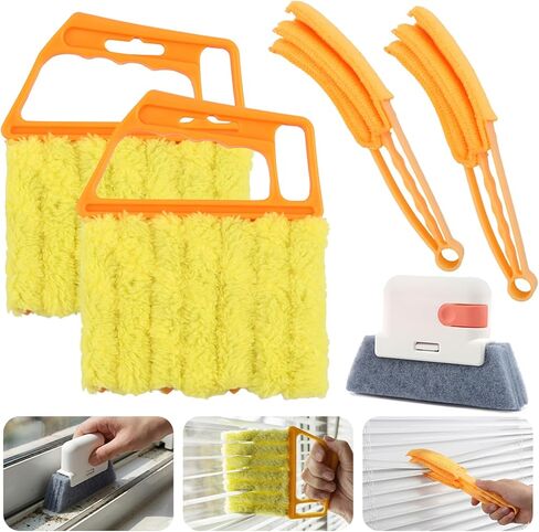5Pcs Window Blind Cleaning Set, Washable 7 Fingers Duster Brush Dusting Cleaner Tool, Blinds Air Conditioner Keyboard Fan Duster Dirt Housekeeping Tool(Yellow,Size:6.3inch) in Saudi Arabia