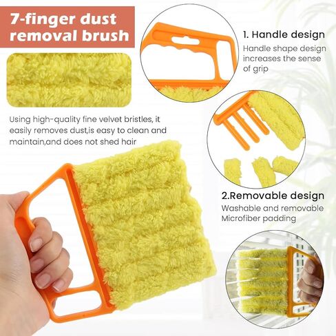 5Pcs Window Blind Cleaning Set, Washable 7 Fingers Duster Brush Dusting Cleaner Tool, Blinds Air Conditioner Keyboard Fan Duster Dirt Housekeeping Tool(Yellow,Size:6.3inch) in Saudi Arabia