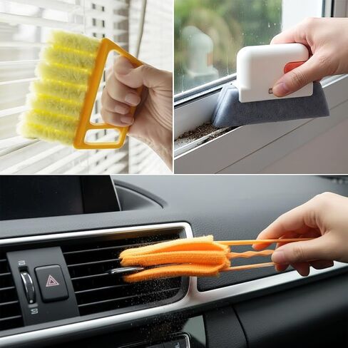 5Pcs Window Blind Cleaning Set, Washable 7 Fingers Duster Brush Dusting Cleaner Tool, Blinds Air Conditioner Keyboard Fan Duster Dirt Housekeeping Tool(Yellow,Size:6.3inch) in Saudi Arabia