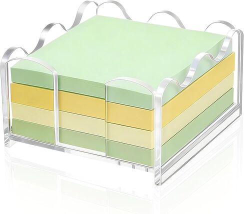Acrylic Sticky Note Holder 3x3 Inch - Clear Cute Notepad Holder with Scalloped Wave Design, Sticky Note Dispenser Desk Organizer for Office Home Desk, Memo Pad Holder for 3x3 Notes(1) in Saudi Arabia