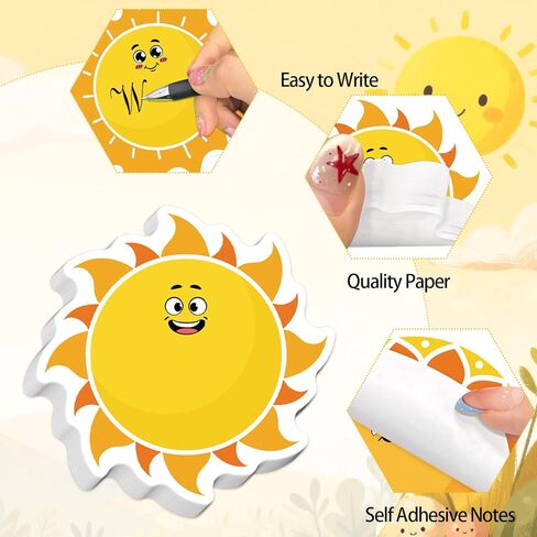 24 Packs Summer Sun Sticky Notes, 600 Sheets Self-Adhesive Smile Sunshine Notepads Sun Writing Memo Pads for Summer Gifts Party Favor Student Reward Home School Office Supplies in Saudi Arabia