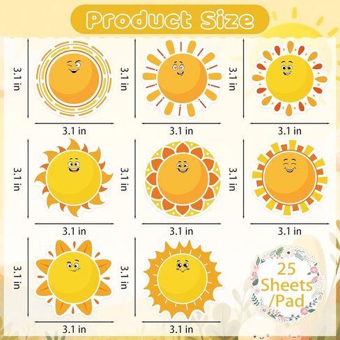 24 Packs Summer Sun Sticky Notes, 600 Sheets Self-Adhesive Smile Sunshine Notepads Sun Writing Memo Pads for Summer Gifts Party Favor Student Reward Home School Office Supplies in Saudi Arabia